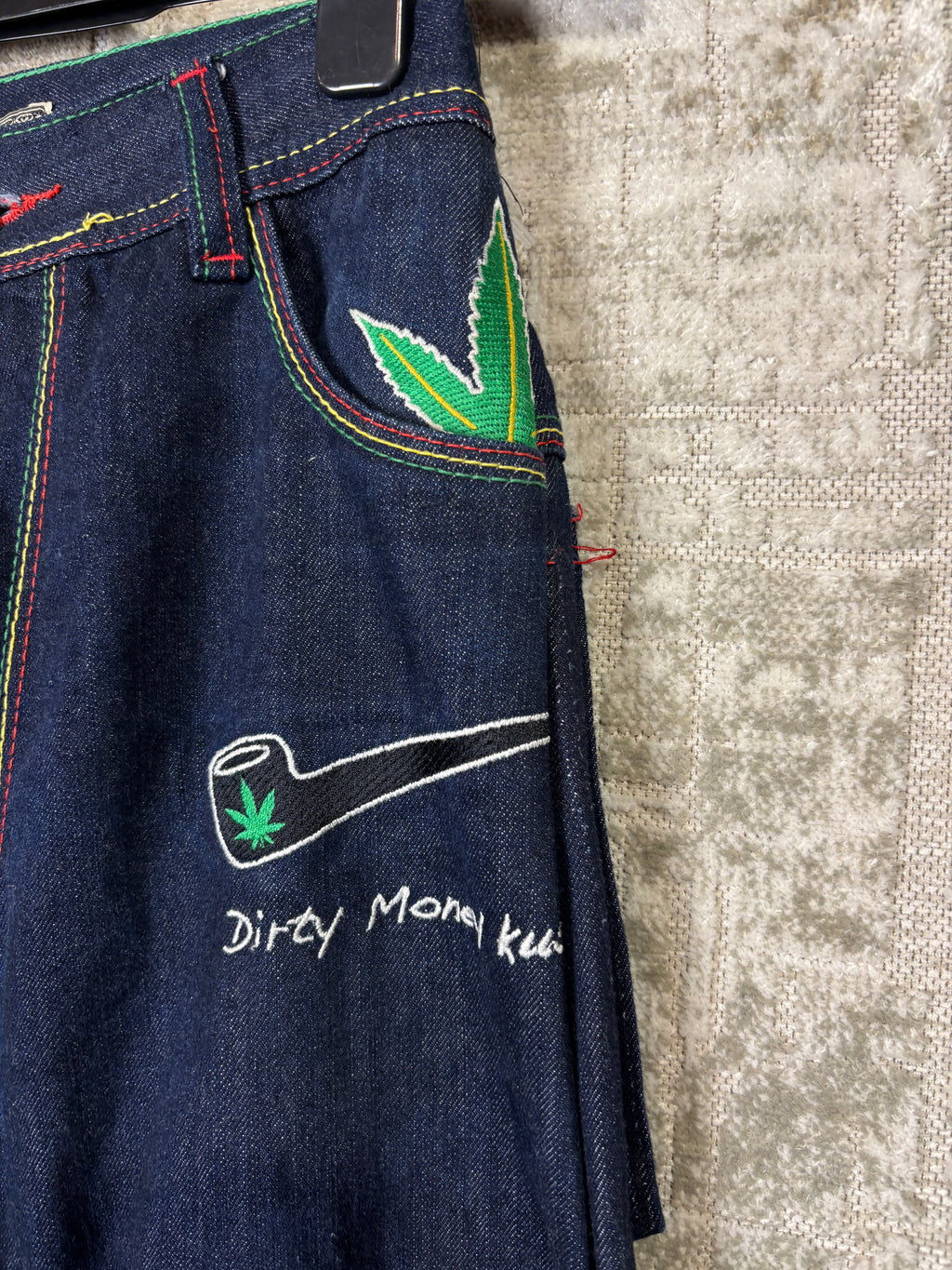 Dirty Money Kush Rasta Embroidered Baggy Jeans