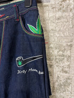Dirty Money Kush Rasta Embroidered Baggy Jeans