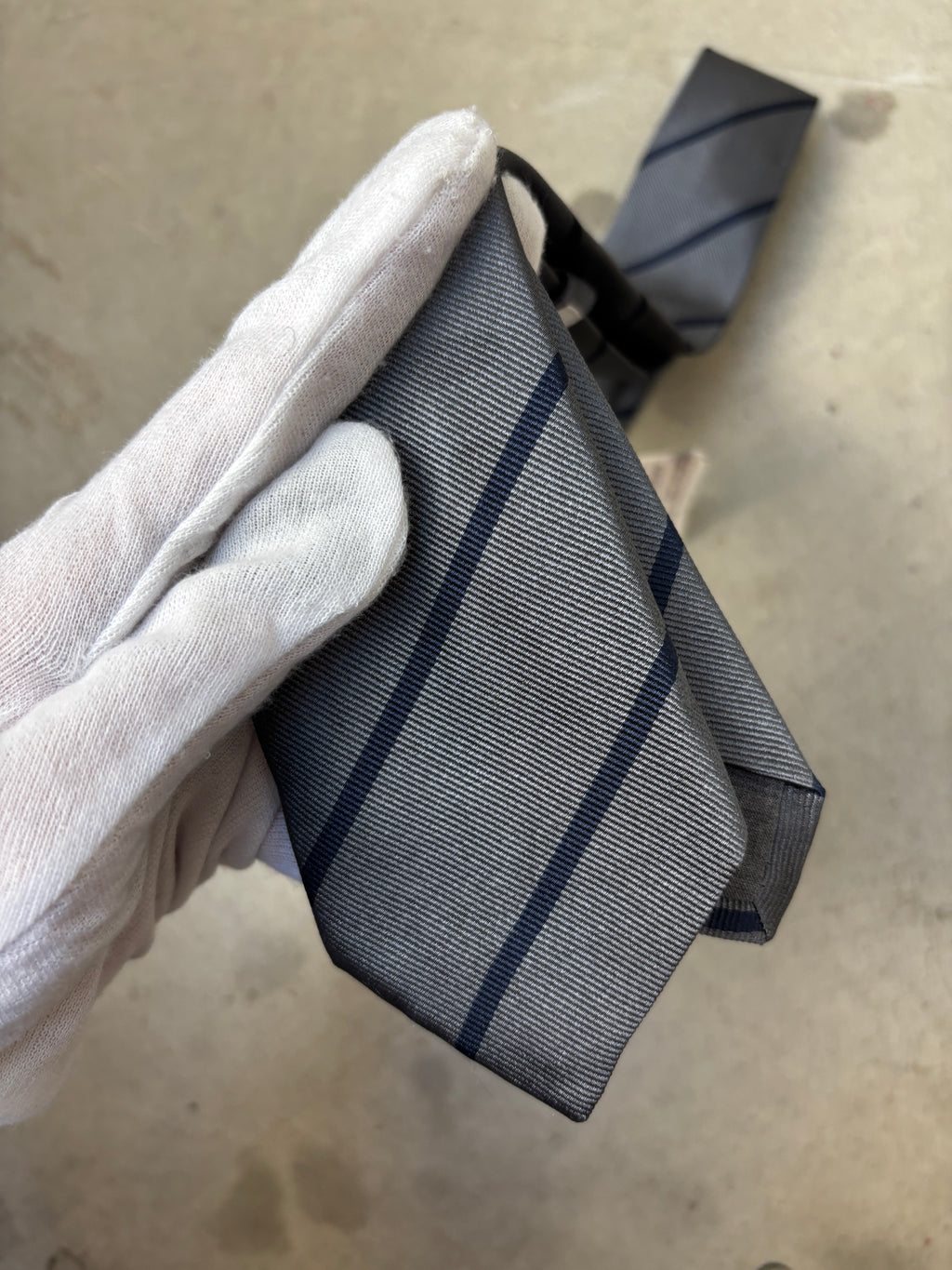 Brunello Cucinelli Satin Stripe Grey Print Tie
