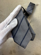 Brunello Cucinelli Satin Stripe Grey Print Tie