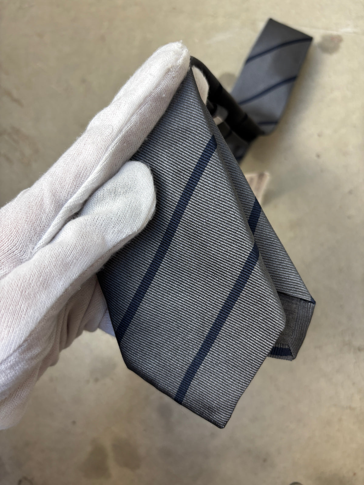 Brunello Cucinelli Satin Stripe Grey Print Tie