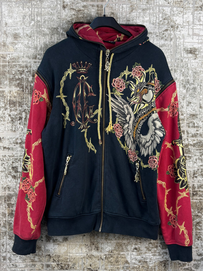 Men's Y2K Christian Audigier Black Red Zip Up Hoodie