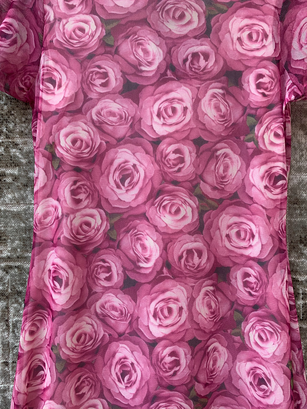 Y2K Rose Print Mesh Midi Dress