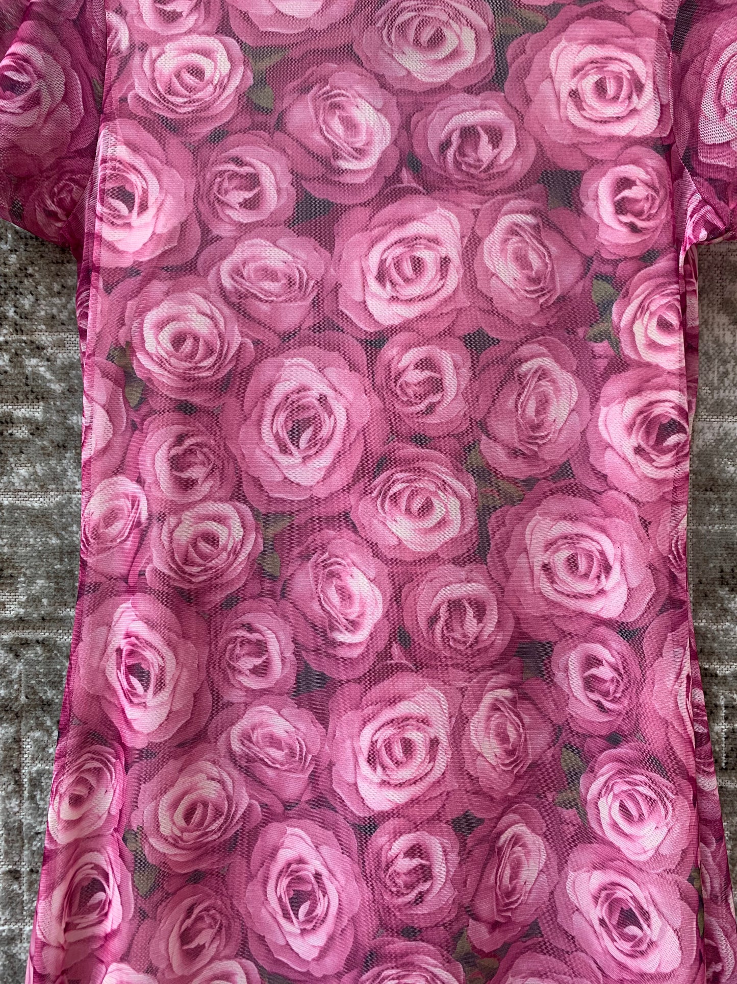 Y2K Rose Print Mesh Midi Dress