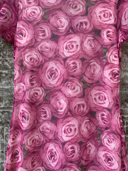Y2K Rose Print Mesh Midi Dress