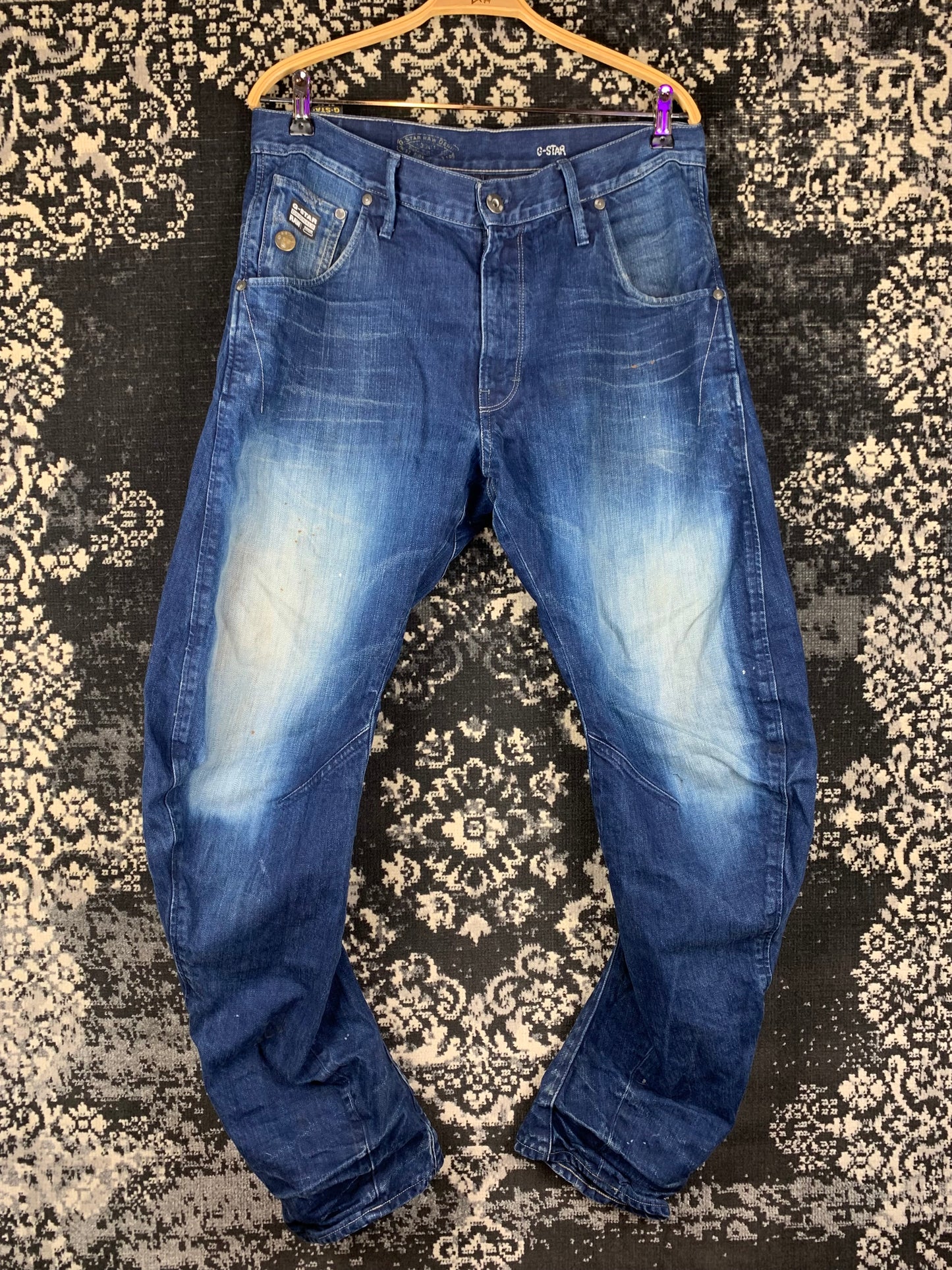 Men's Y2K G STAR RAW Blue Distressed Acid Wash Jeans
