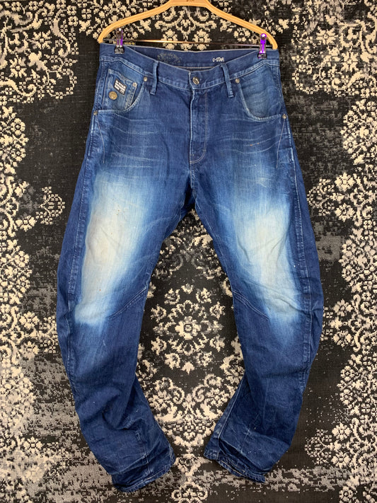 Men's Y2K G STAR RAW Blue Distressed Acid Wash Jeans