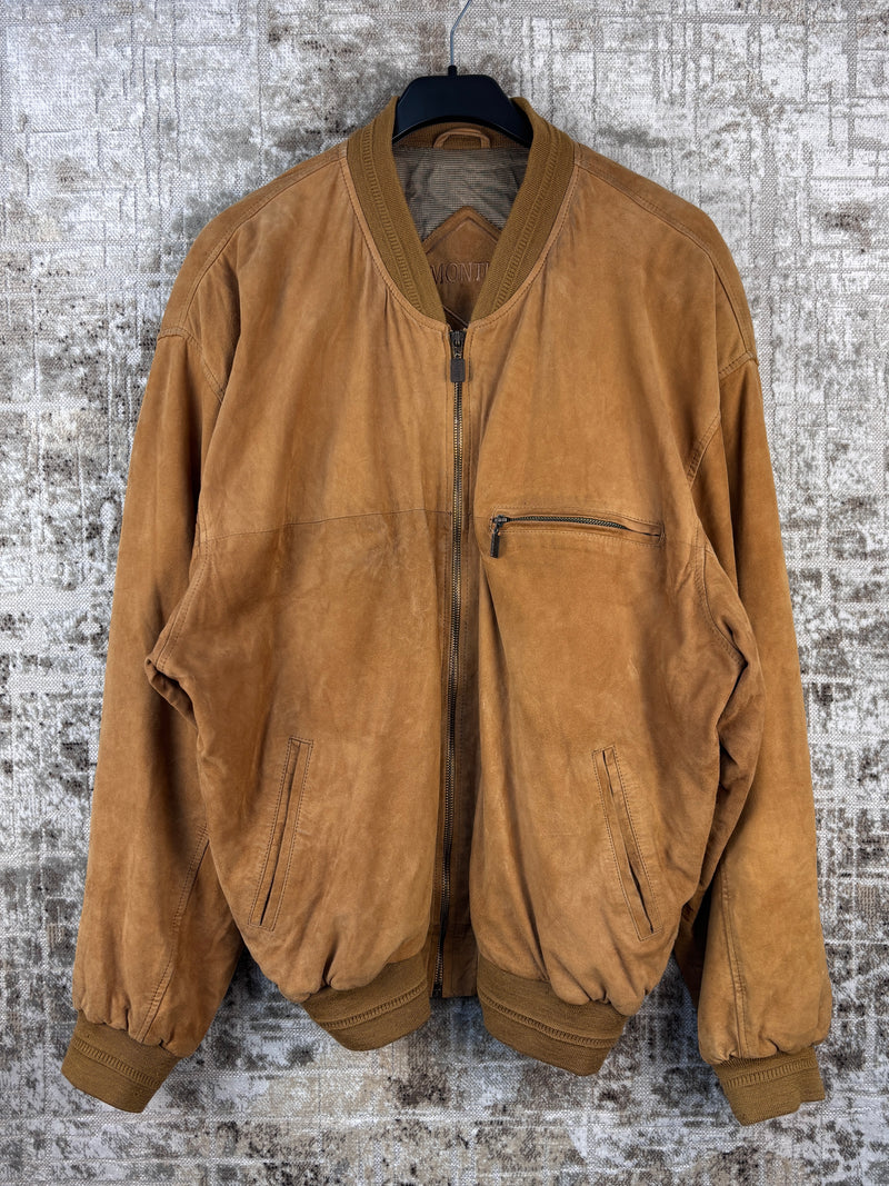 Mens Vintage Caramel Brown Suede Bomber Jacket