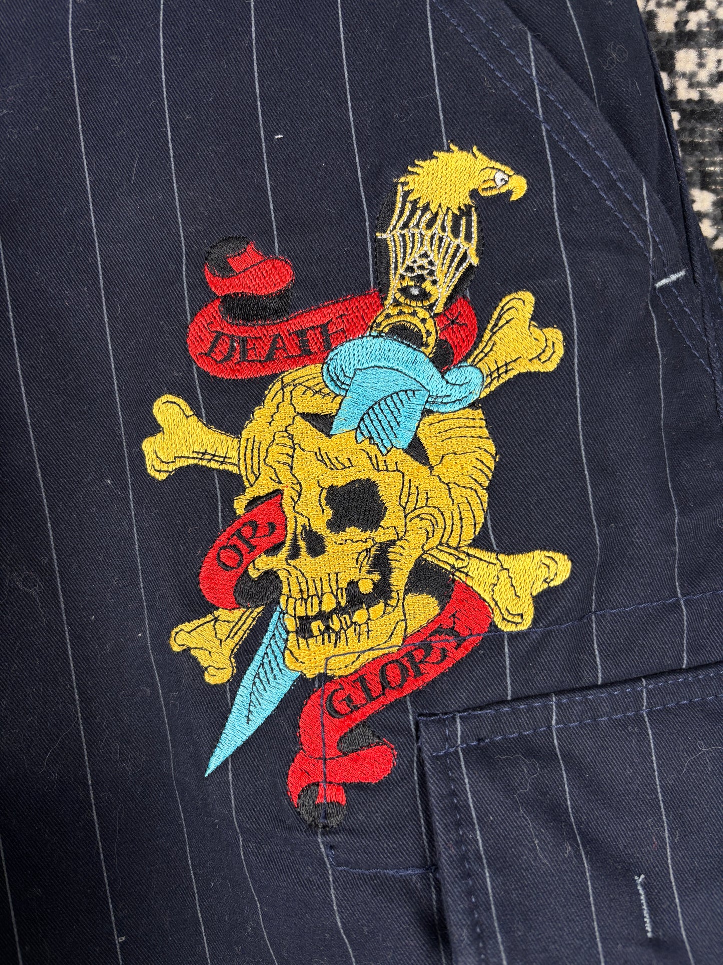 Men's Y2K Black Pinstripe Ed Hardy Cargo Shorts