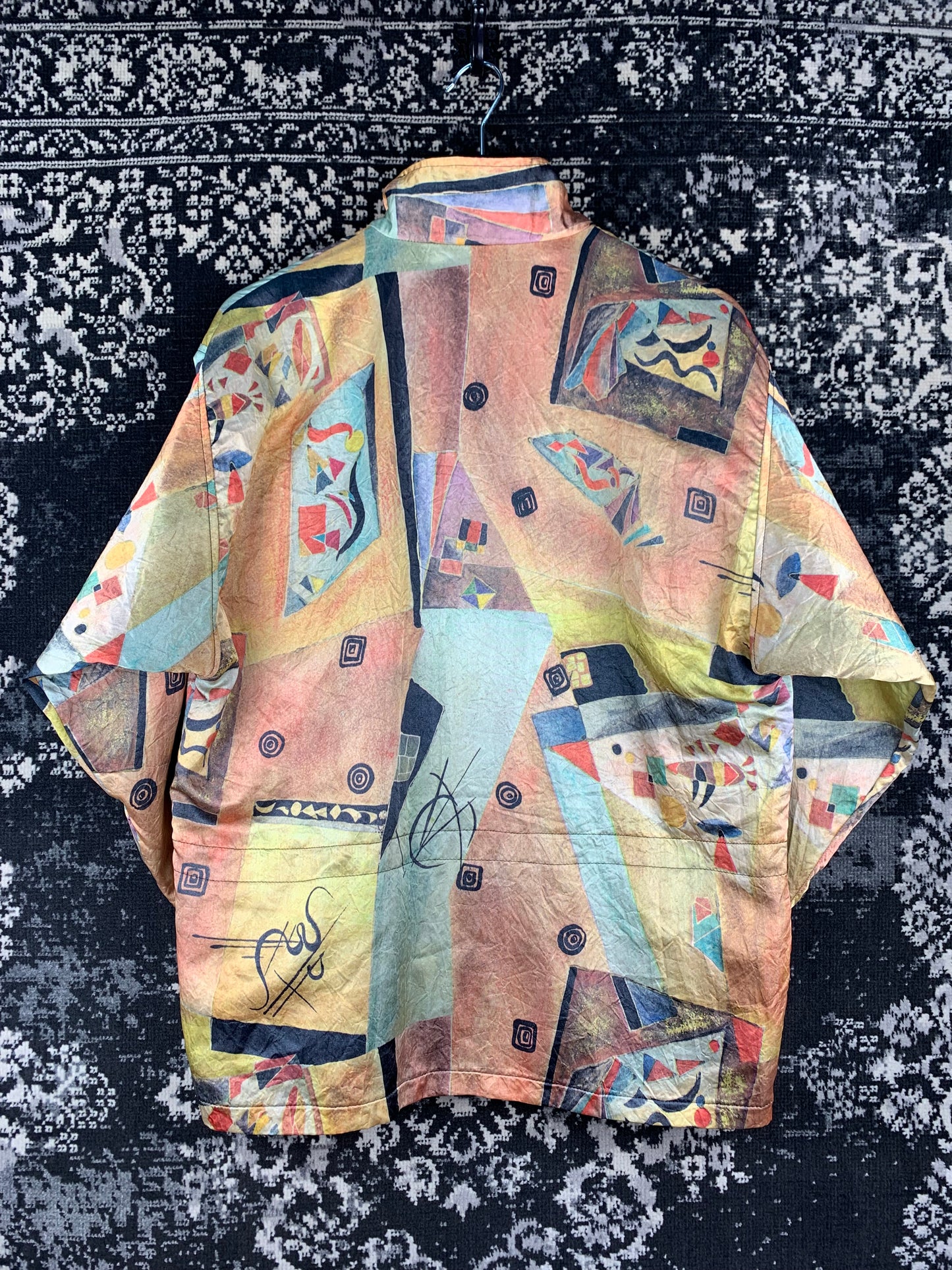 Vintage Abstract Print Windbreaker Jacket
