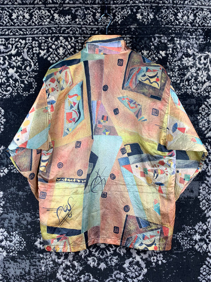Vintage Abstract Print Windbreaker Jacket