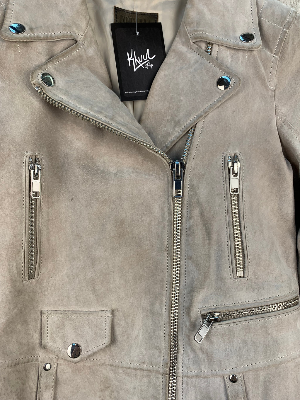 Womens Ash Beige Cropped Leather Jacket