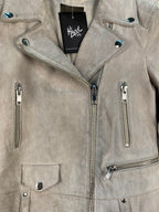 Womens Ash Beige Cropped Leather Jacket