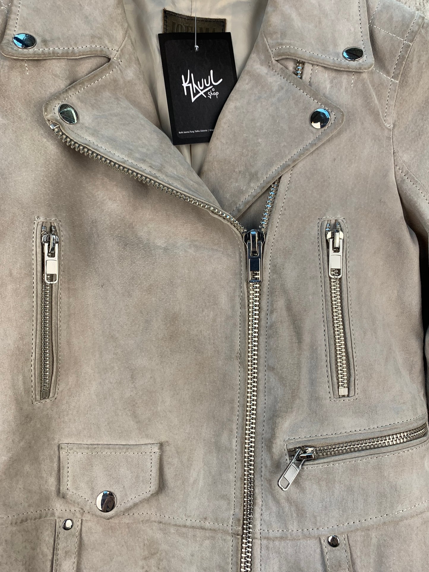 Womens Ash Beige Cropped Leather Jacket