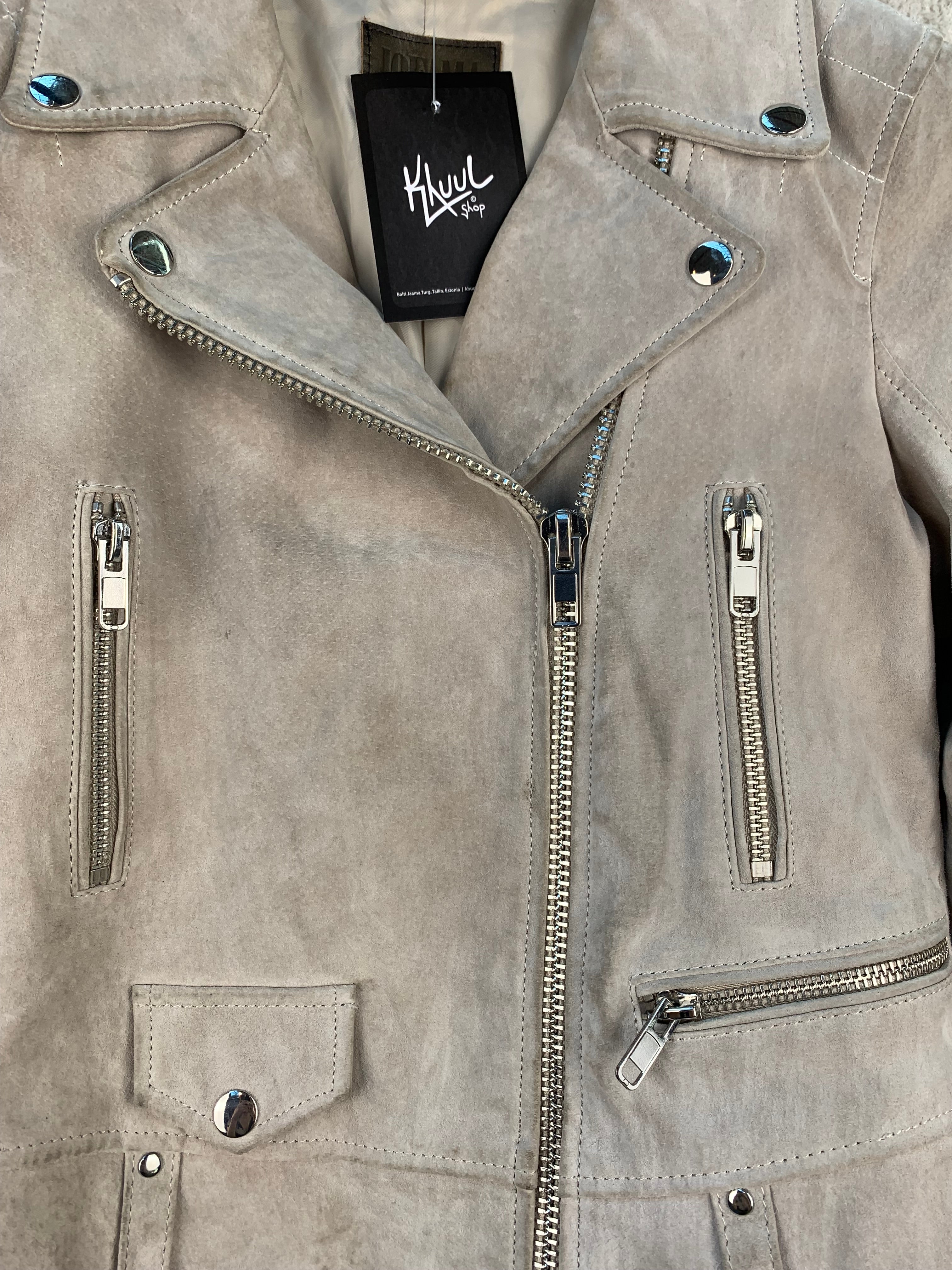 Womens Ash Beige Cropped Leather Jacket