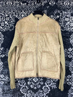 Women's Light Brown Suede Jacket with Ribbed Knit Sleeves and Collar