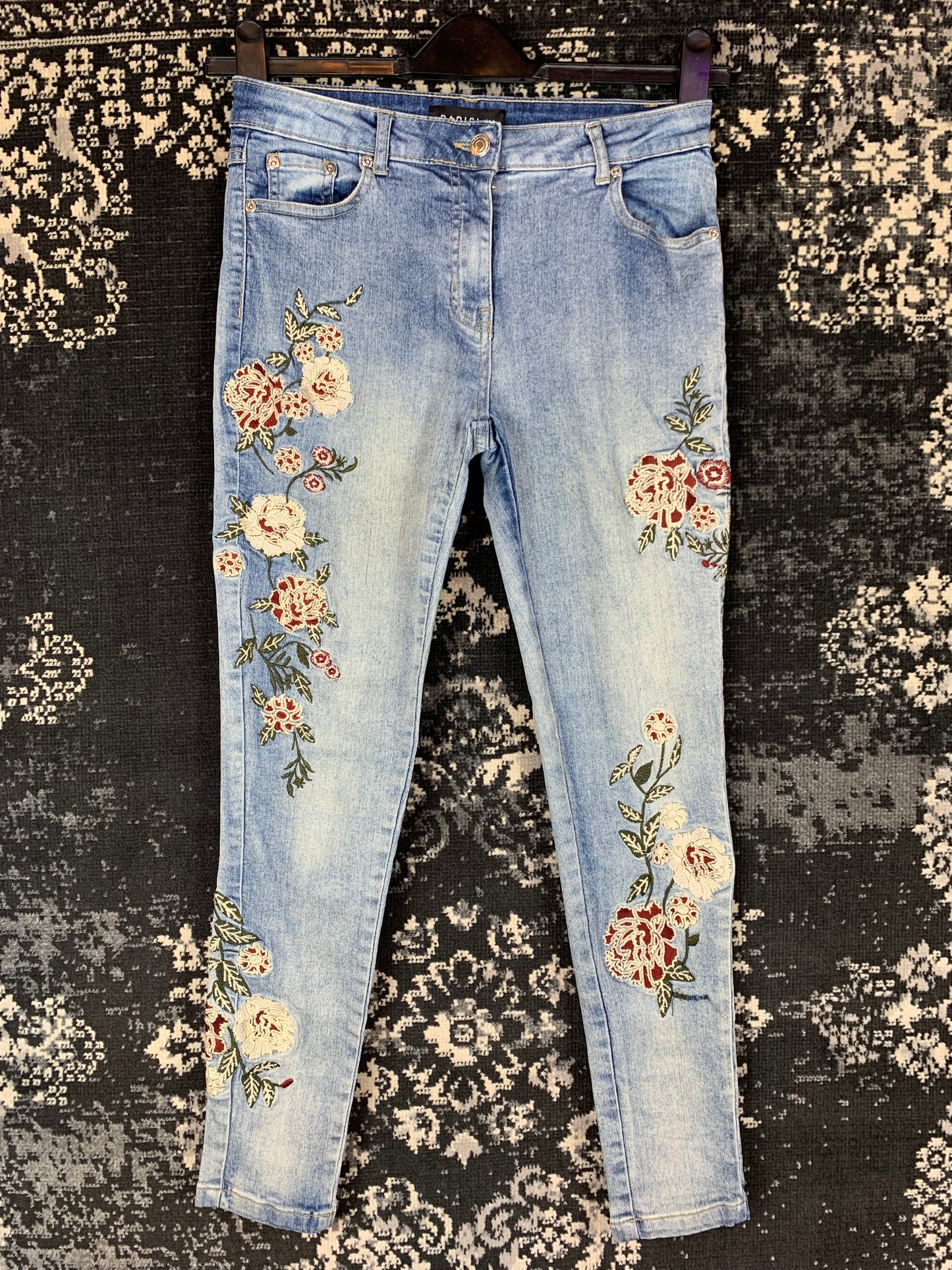 Parisian Floral Embroidered Skinny Jeans for Women