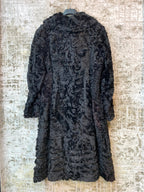 Vintage Black Curly Shearling Longline Coat