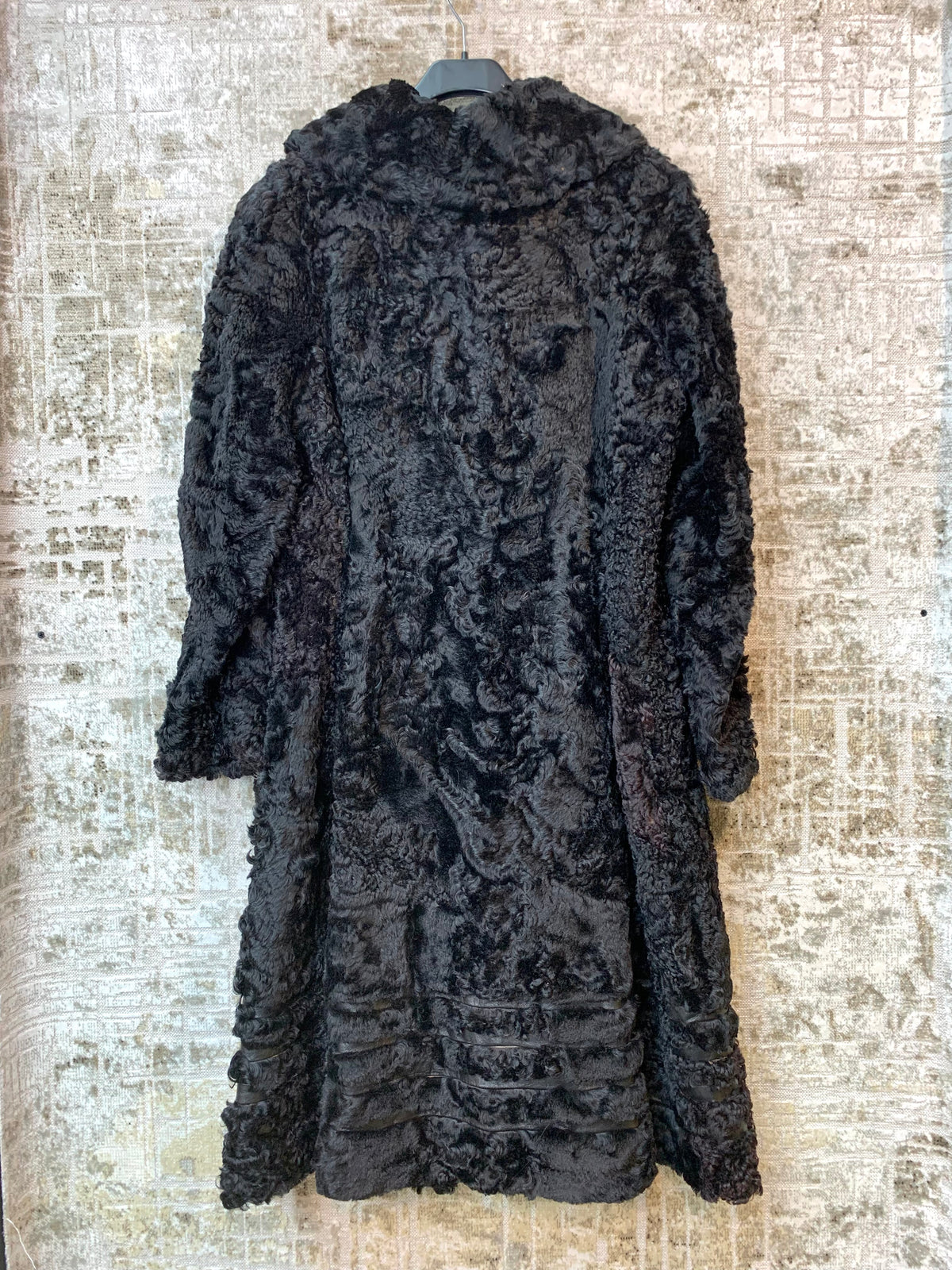 Vintage Black Curly Shearling Longline Coat