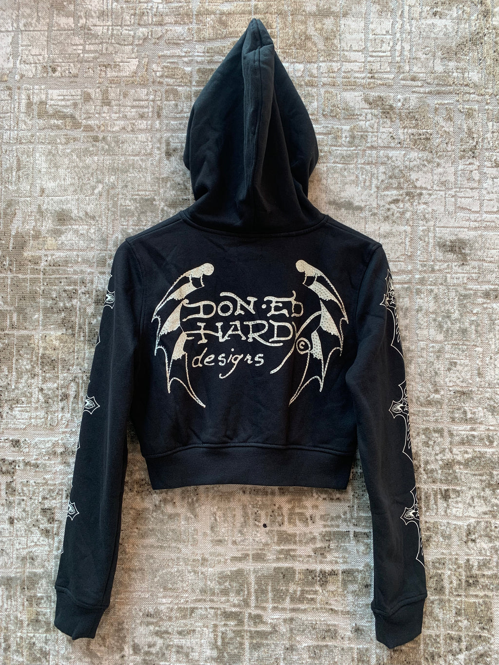 Ed Hardy Moletom Cropped com Zíper Preto Feminino
