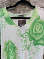 ZhongYiSi Y2K Rose Print Ribbed Long Sleeve Top