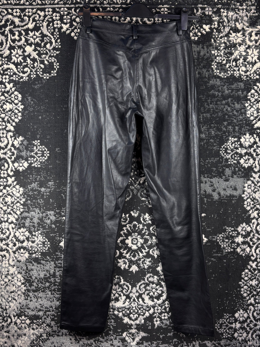 Vintage Men Black Faux Leather Pants