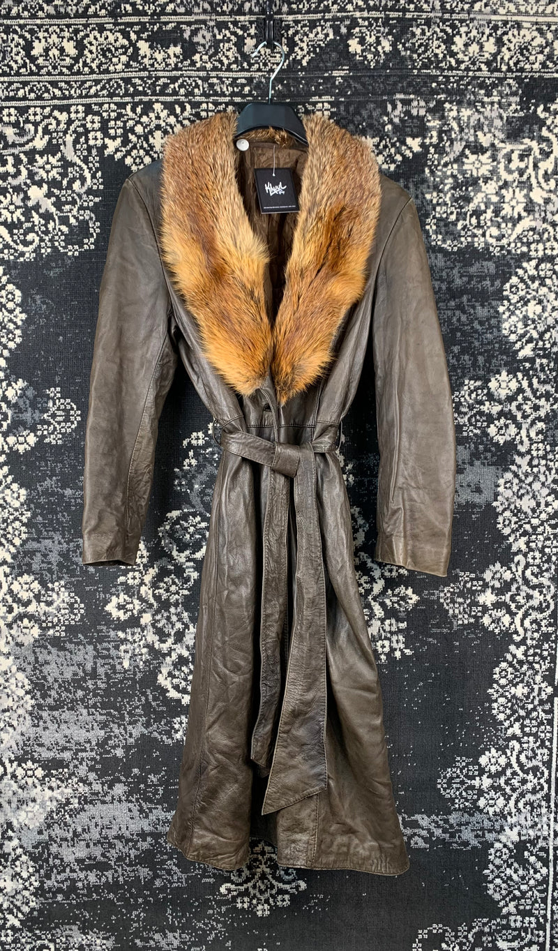 Women's Vintage Dark Brown Long Leather Coat