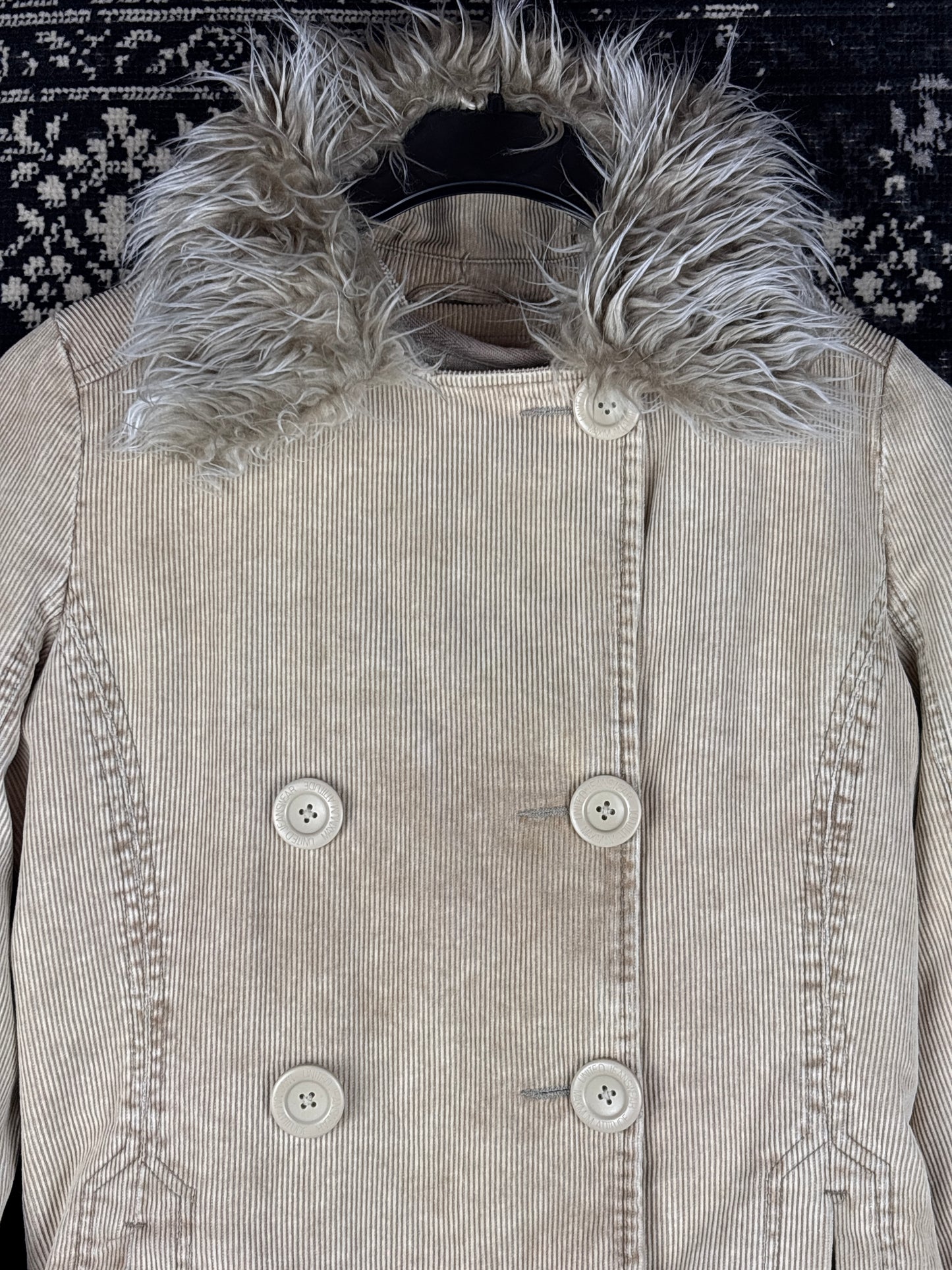 Women's Y2K Beige Corduroy Jacket with Faux Fur Trim