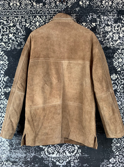 Men's Vintage Brown Suede Leather Buttoned Jacket
