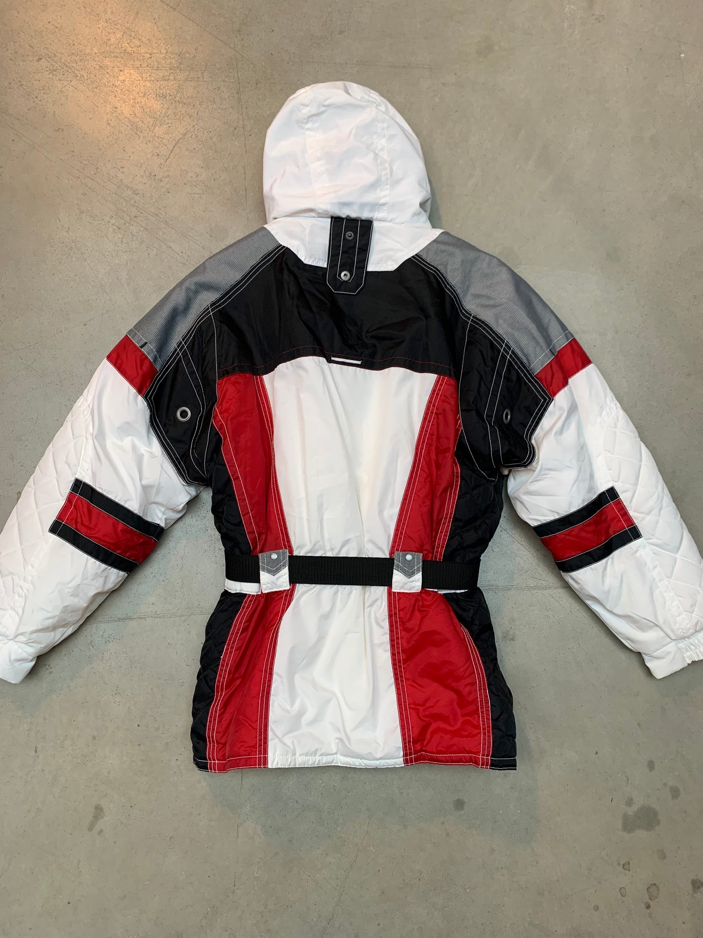 Vintage Unisex Colorblock Ski Jacket in White, Red & Black