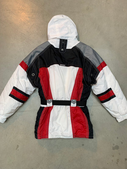 Vintage Unisex Colorblock Ski Jacket in White, Red & Black