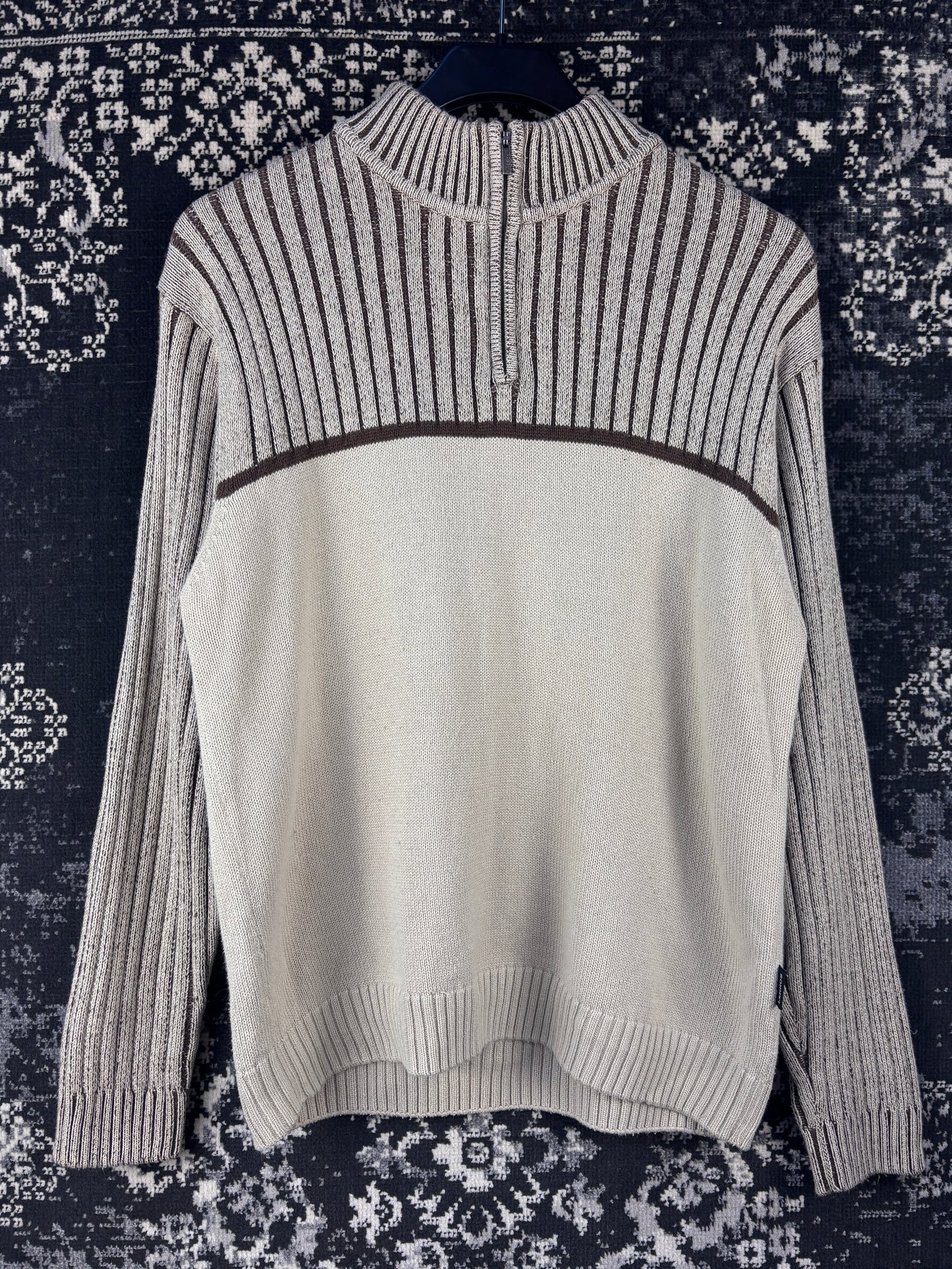 Men's Y2K Beige Half Ribbed Zip Sweater