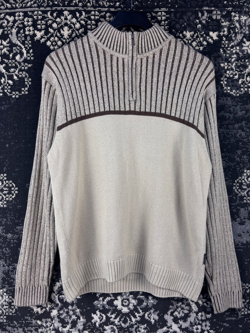 Men's Y2K Beige Half Ribbed Zip Sweater
