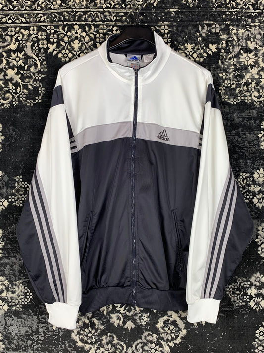 Vintage Adidas Y2K Track Jacket – Black & White Colorblock Windbreaker