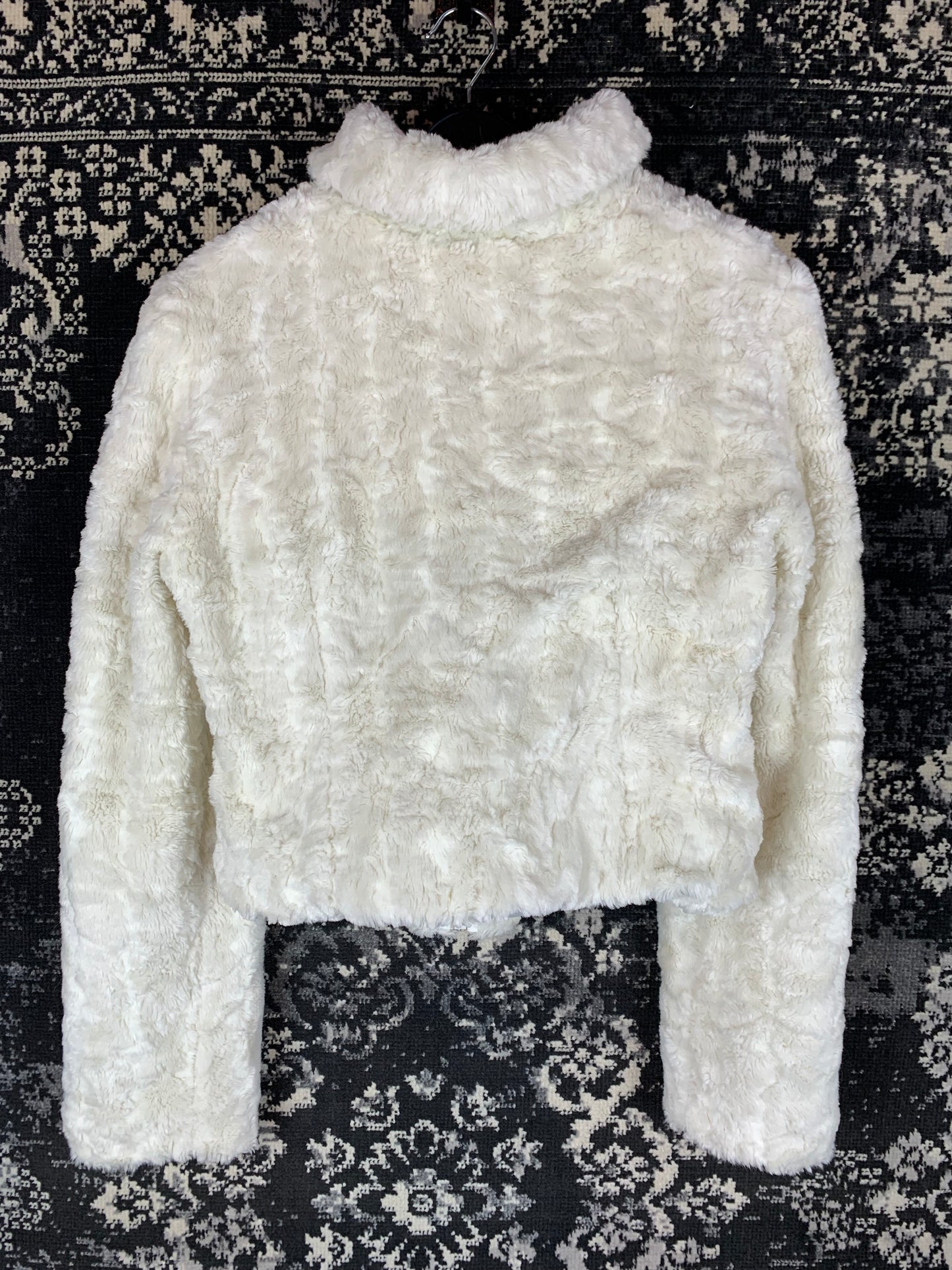 Womens White Faux Fur Zip Up Jacket