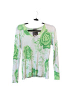 ZhongYiSi Y2K Rose Print Ribbed Long Sleeve Top