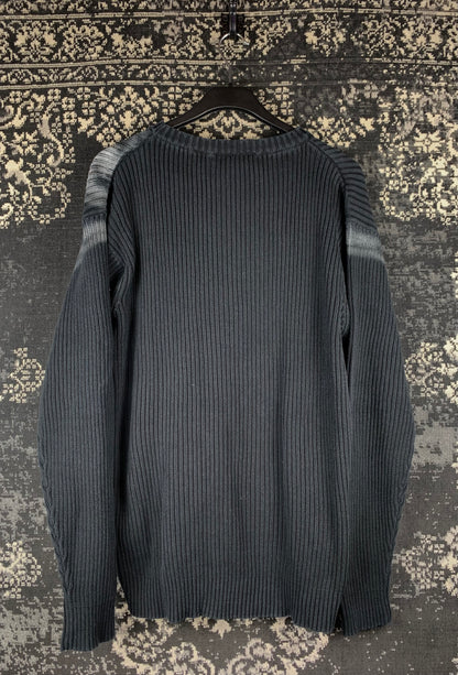 Men's Y2K Black Ribbed Sweater with Oversized Airbrushed Dragon Graphic