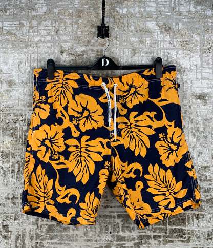 Mens Basefield Navy Orange Floral Swim Surf Shorts