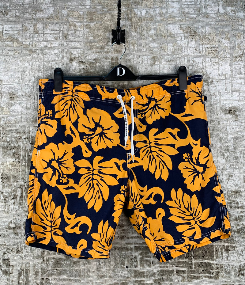 Mens Basefield Navy Orange Floral Swim Surf Shorts