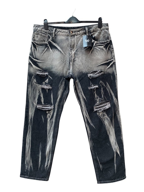 Men's Bleached Ripped Gray Jeans