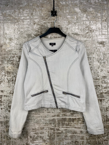 ELVIRA Womens Cropped Grey Zip-Up Jean Jacket