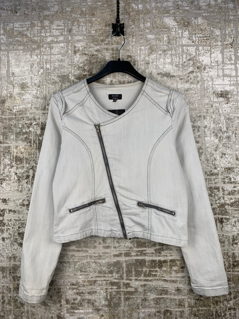 ELVIRA Womens Cropped Grey Zip-Up Jean Jacket