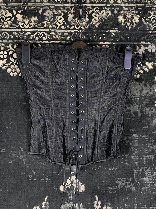 Women's Black Lace-Up Floral Pattern Corset Top