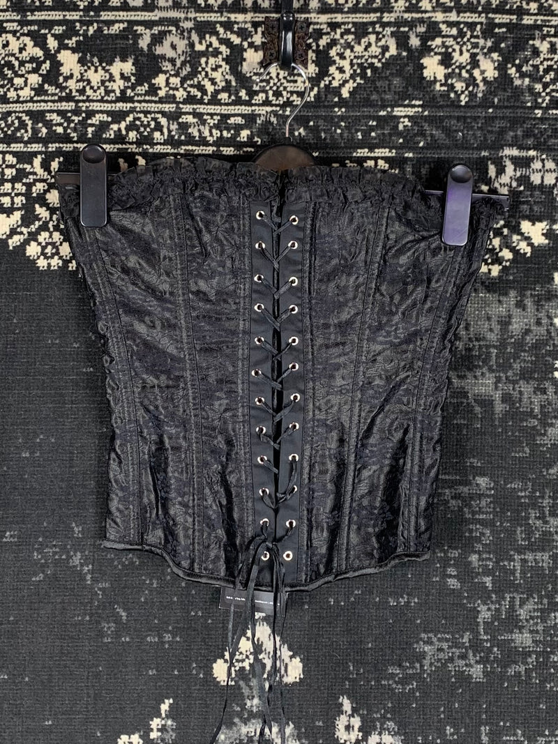 Women's Black Lace-Up Floral Pattern Corset Top