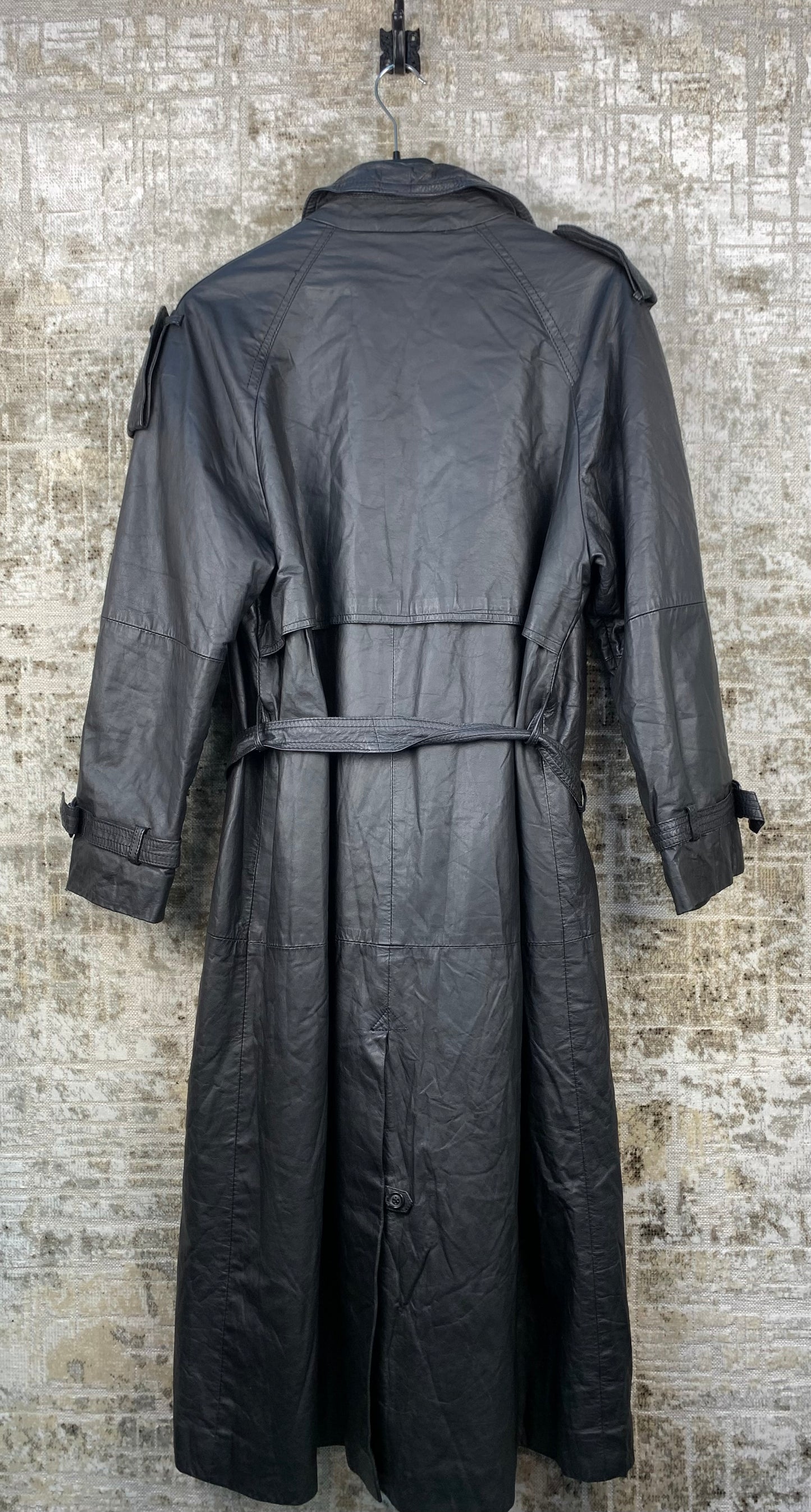 Vintage Black Leather Trench Coat