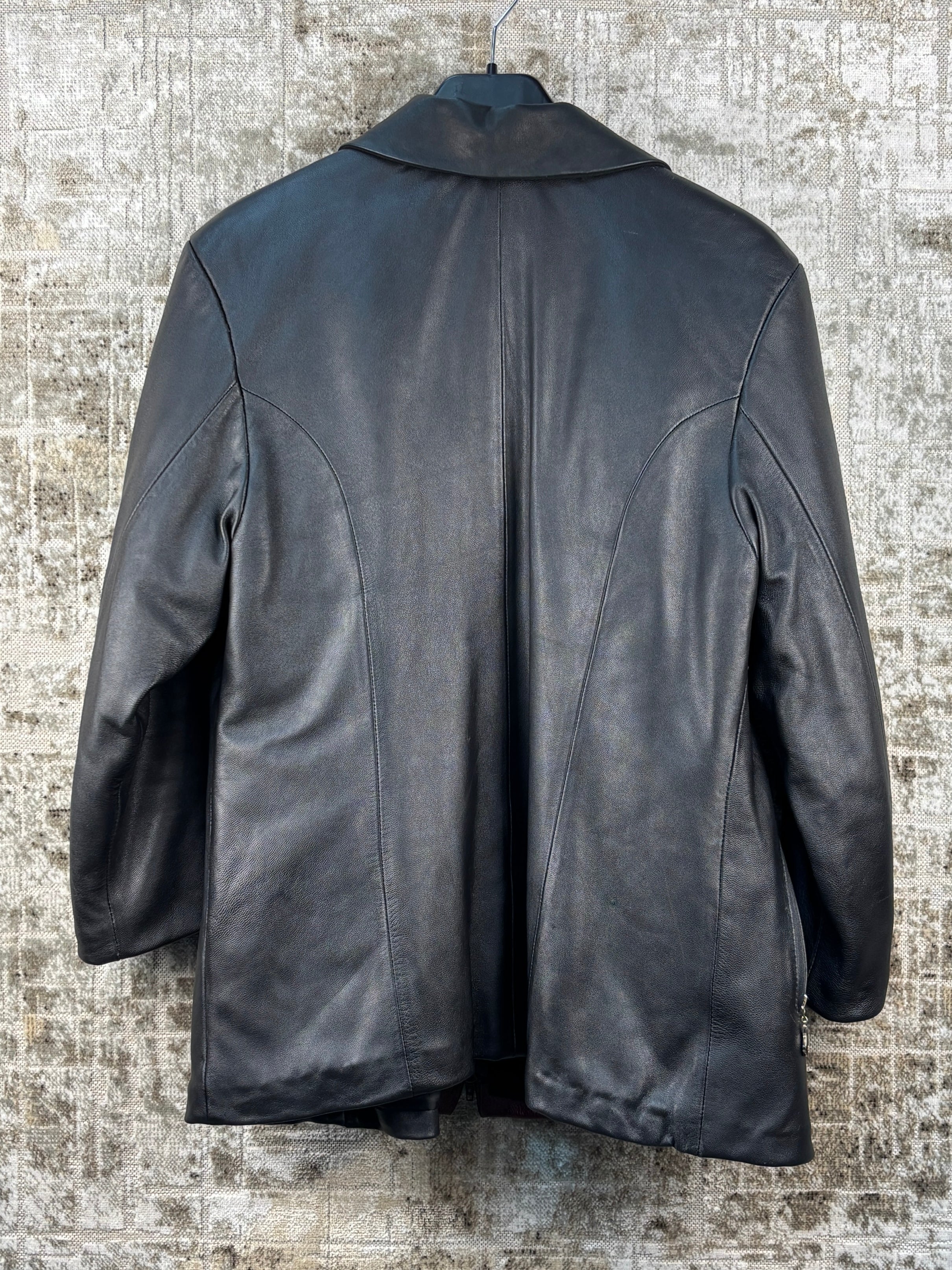 Women's Vintage Black Leather Jacket Red accent