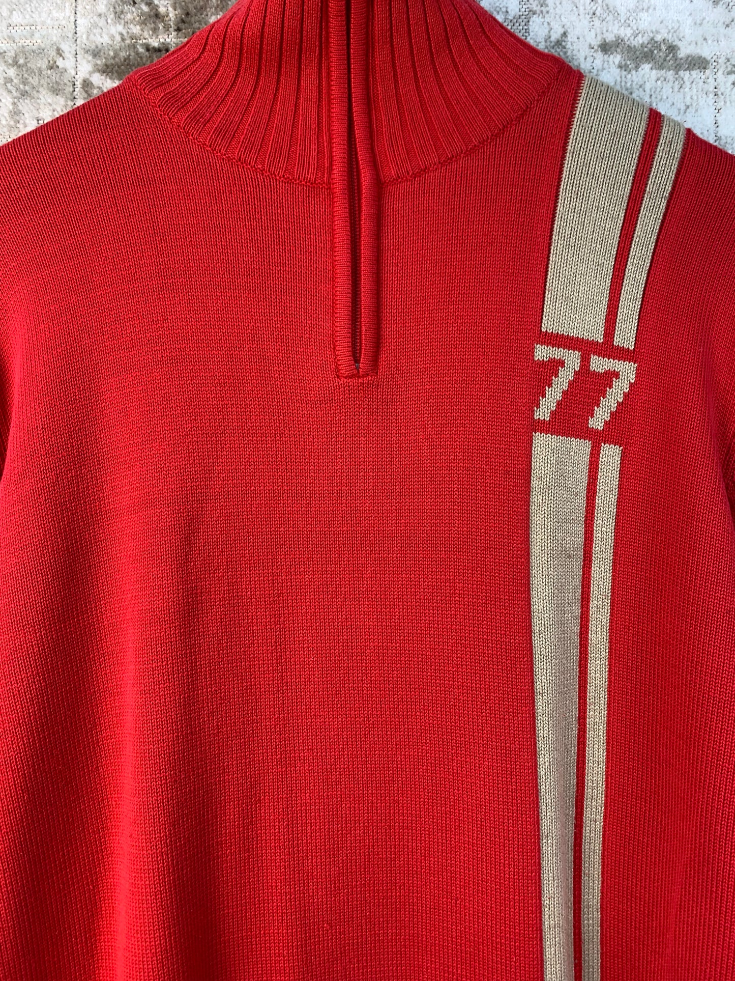 S.Oliver Mens Red and Beige Quarter Zip Sweater