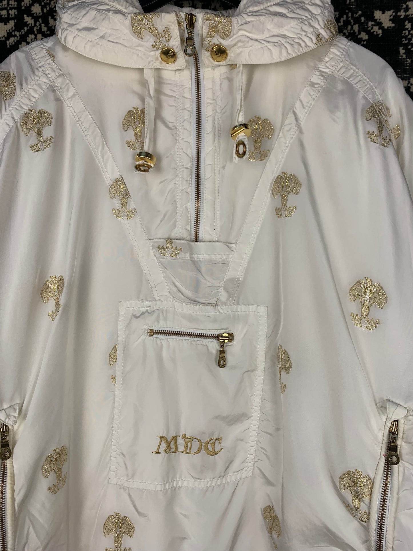 Women's Y2K White and Gold MDC Hooded Windbreaker Jacket