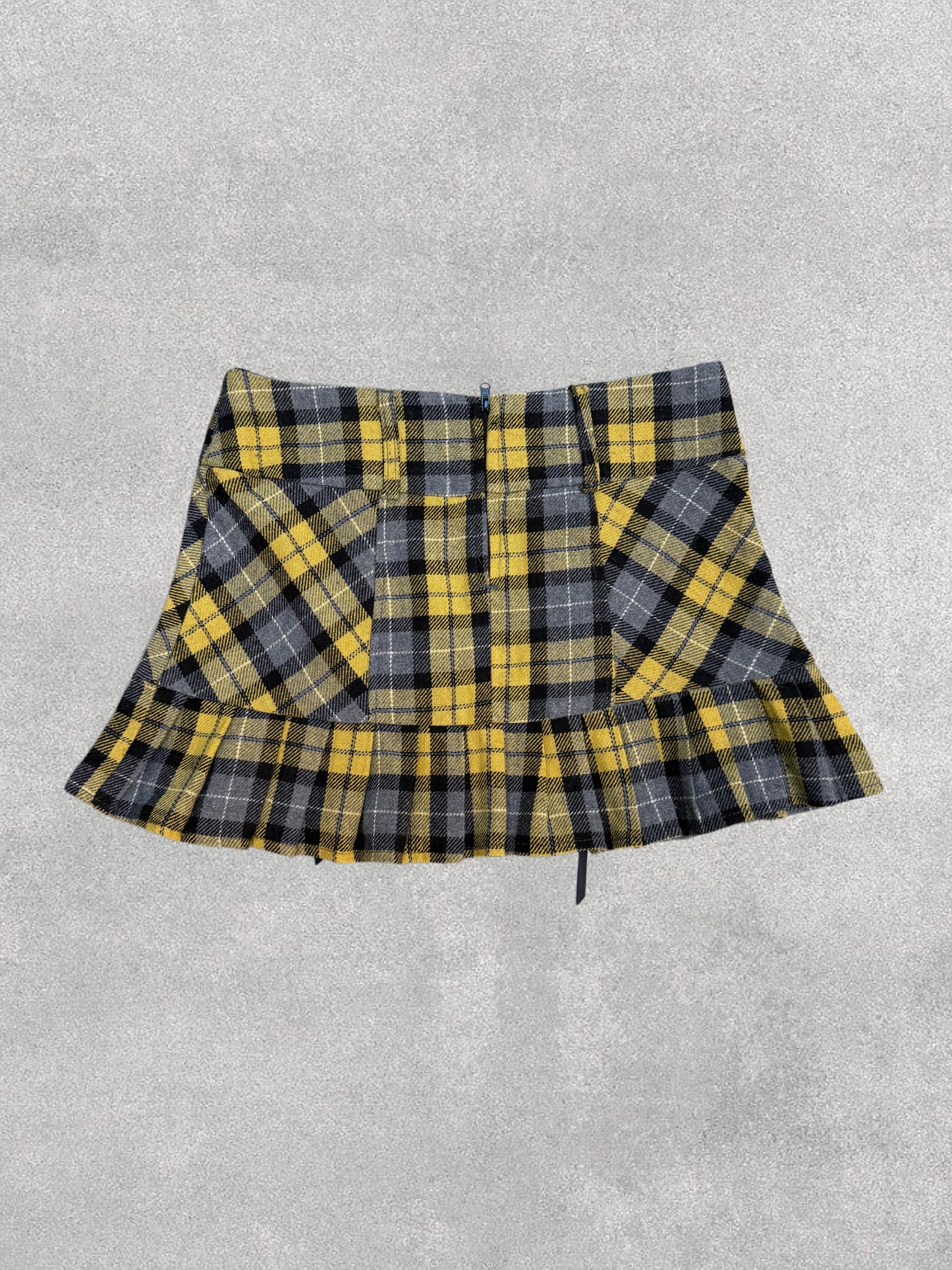 Yellow Plaid Pleated Mini Skirt
