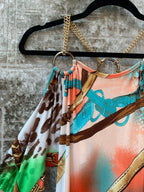 Tam Y2K Belt Print Chain-Ring Dress